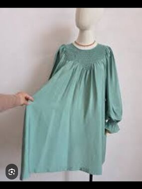 Smocked Long-Sleeve Kids Dress in Mint Green